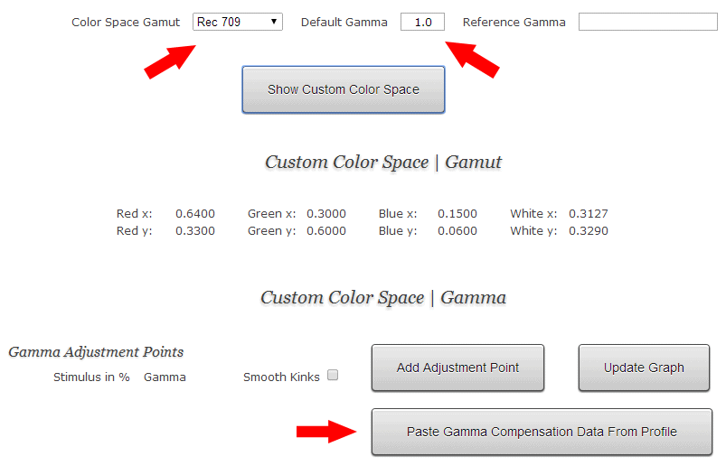 Lightspace Custom Color Space Creator Interface