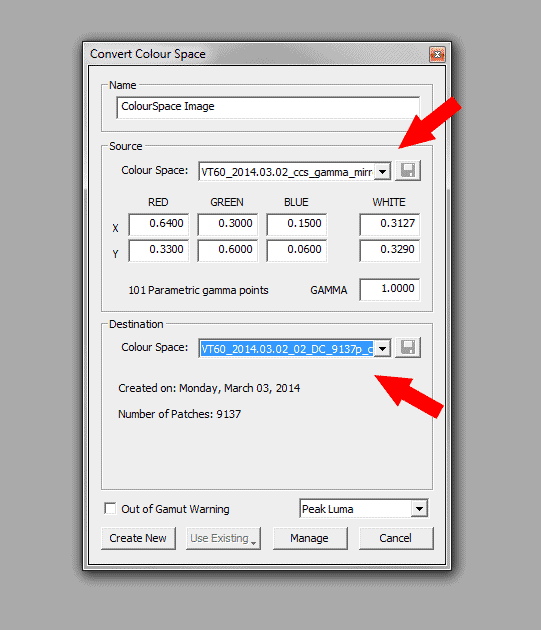 Lightspace Convert Color Space Interface