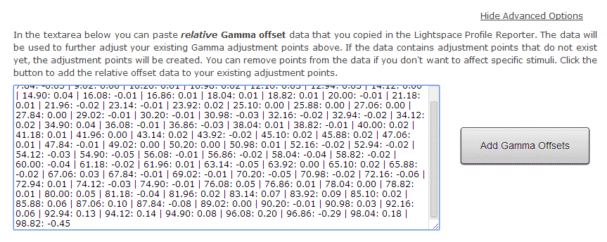 Lightspace Custom Color Space - Advanced Options