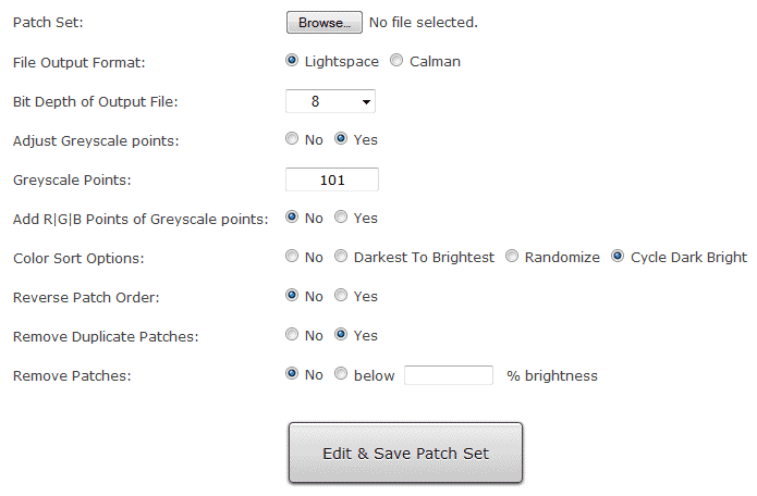 Color Patch Sequence Editor Main Options Interface